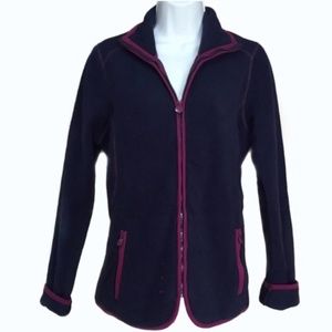 Dark Blue Fleece Jacket w/ Zipper and Fuchsia Trim